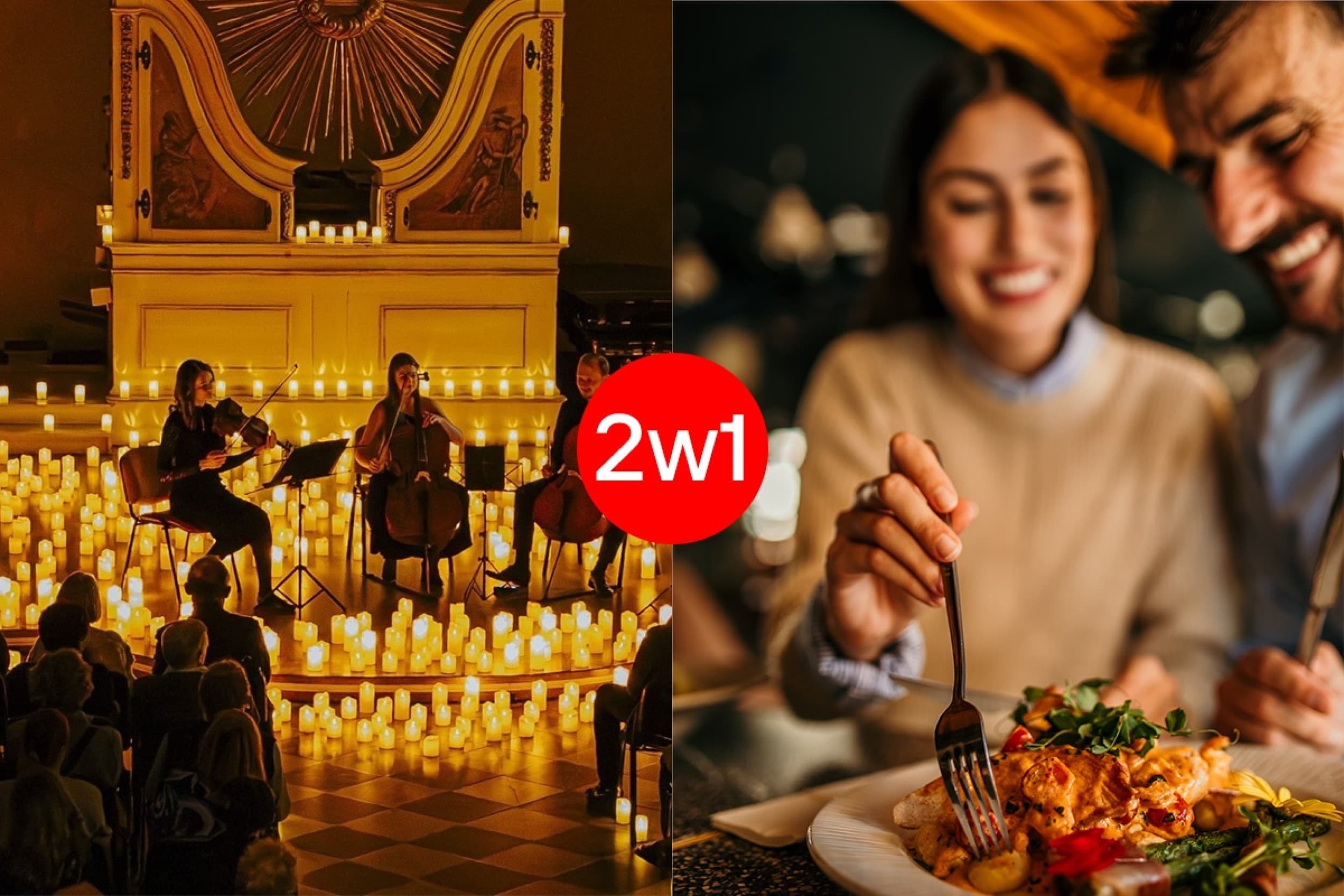 Romantyczny Koncert przy Świecach z Kolacją dla Dwojga | Wiele Lokalizacji 