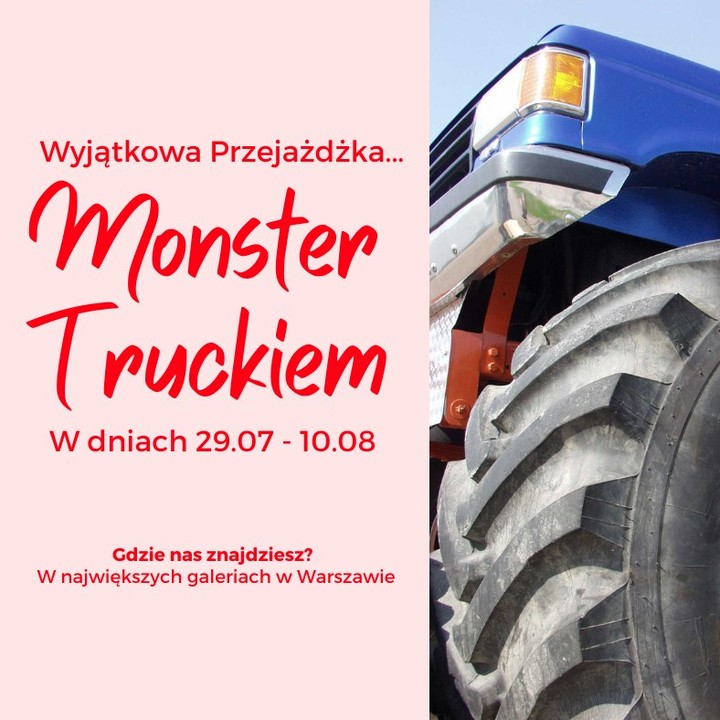 Wsiądź do Monster Trucka i poczuj, że MASZ TĘ MOC 💪
✅ W dniach 29.07 - 10.08 zrób zakupy za min. 300 zł i przejedź się najbardziej wypasioną bryką w stolicy
ℹ️ Znajdziesz nas w największych galeriach w Warszawie: @wolapark , @zlote_tarasy , Blue City, Promenada, @galeriapolnocna  @westfieldarkadia  KEN Center, @galeriamokotow, Factory Outlet Annapol
💡Przejażdżka odbywa się w obrębie określonej galerii – innej każdego dnia.
🗓 Dokładny harmonogram jazd oraz regulamin promocji umieśliśmy w linku w BIO 👉 @wyjatkowyprezent 🎁
•
#wyjatkowyprezent #monstertruck #wp #wyjatkoweprezenty #emotigroup #prezentnaurodziny #pomyslnaprezent #wyjatkowyprezent #warszawapomysly #lato2022 #corobicwwarszawie #warszawskieprzezycia #przezycianalato #monstertruck #monstertruck #monstertruckjam #monstertruckpoland #monstertruckstatus #monstertrucki