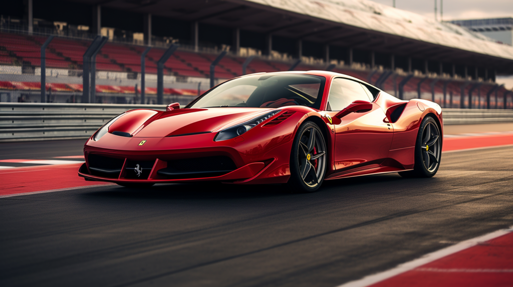 Czerwony samochód ferrari italia stoi na torze wyścigowym.