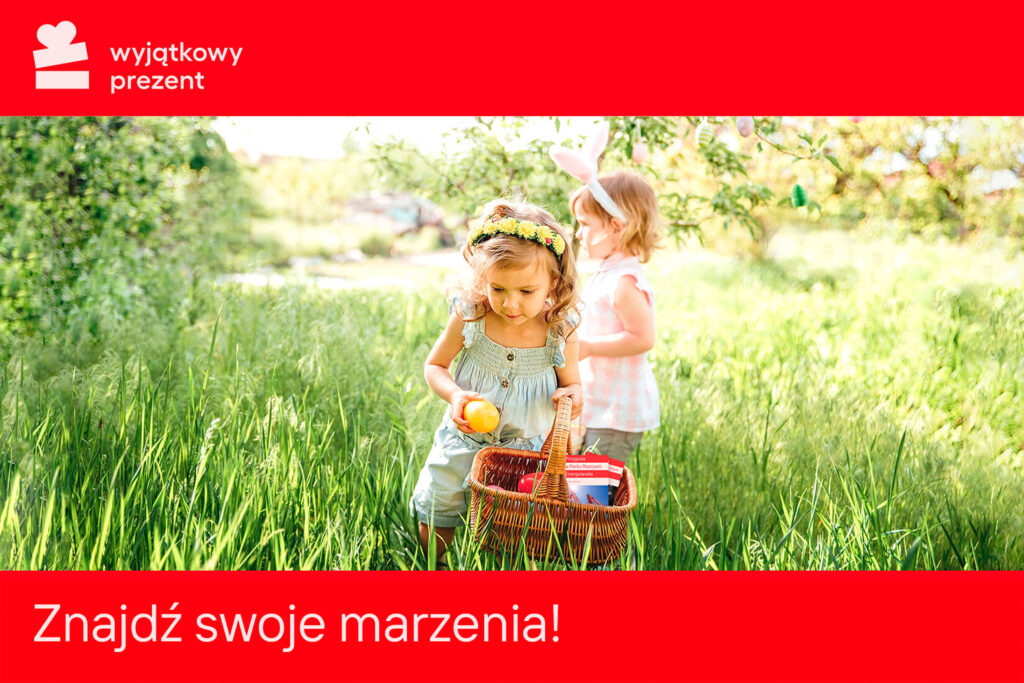 Wielkanoc Wyjątkowy Prezent - dziewczynka szuka zajączka z koszykiem