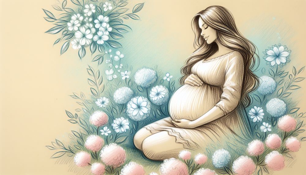 Kobieta w ciąży z kwiatami - życzenia dla przyszłej mamy